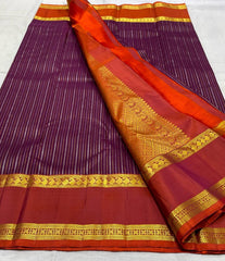 MAGENTA PINK/ORANGE COMBITION PURE KANCHI SILK SAREE