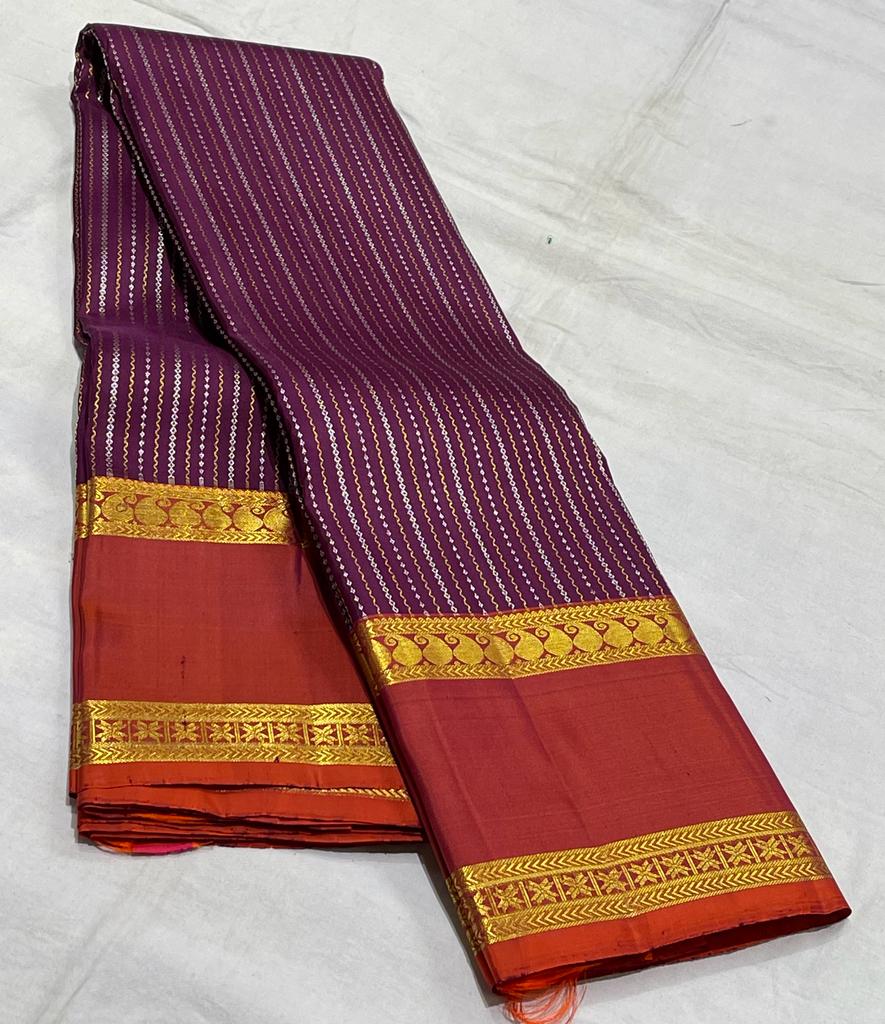 MAGENTA PINK/ORANGE COMBITION PURE KANCHI SILK SAREE