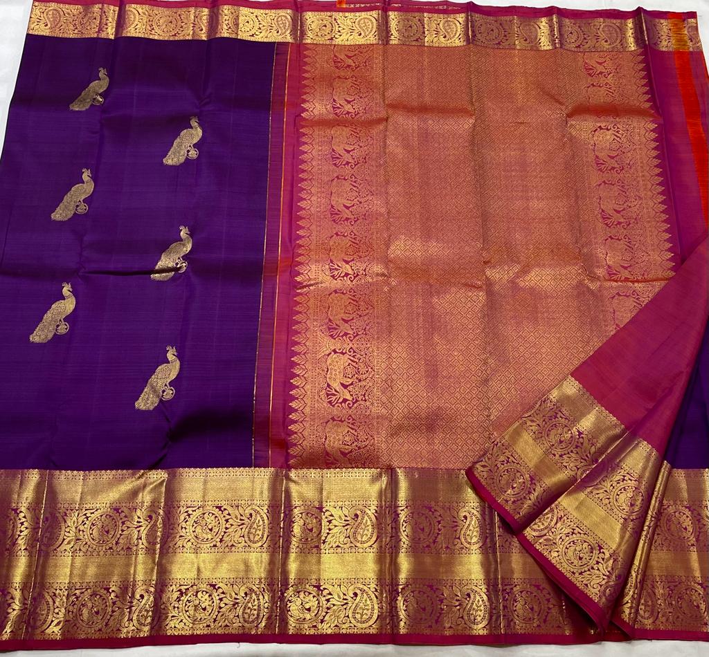 PURPLE/PINK COMBITION PURE KANCHI SILK SAREE