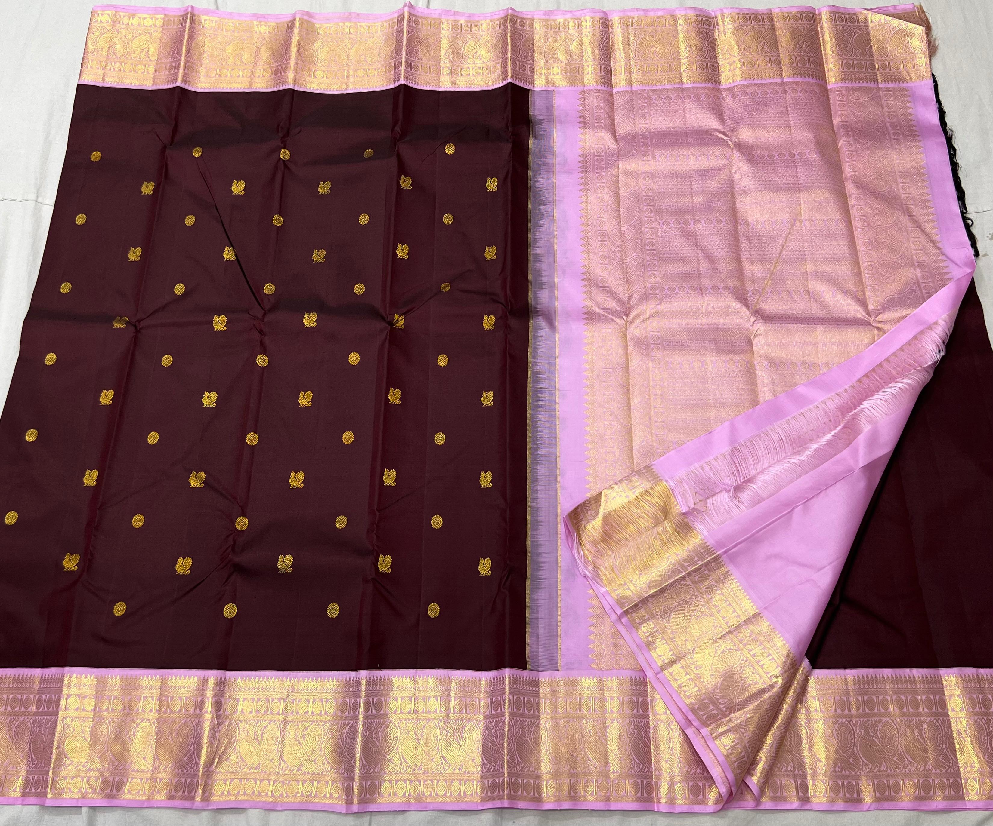 VOILET/LILAC BORDER COMBITION PURE KANCHI SILK SAREE