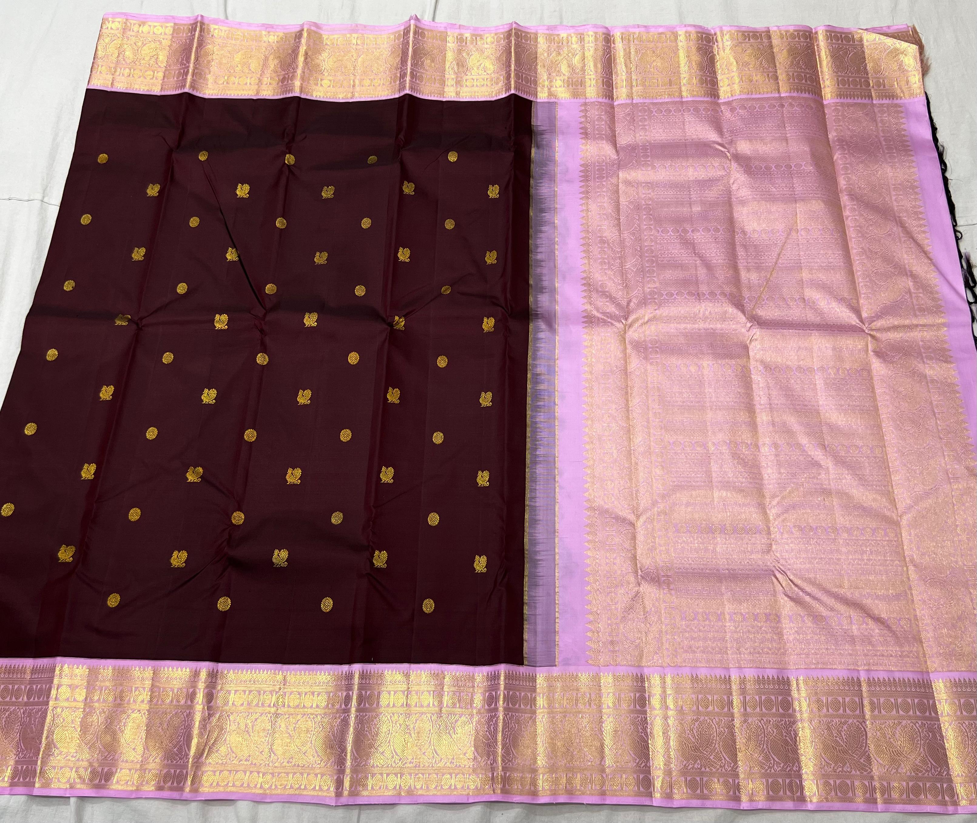 VOILET/LILAC BORDER COMBITION PURE KANCHI SILK SAREE