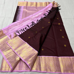 VOILET/LILAC BORDER COMBITION PURE KANCHI SILK SAREE