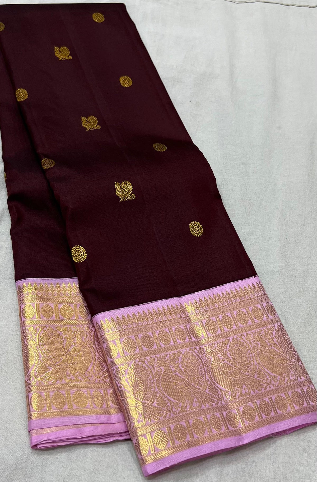 VOILET/LILAC BORDER COMBITION PURE KANCHI SILK SAREE