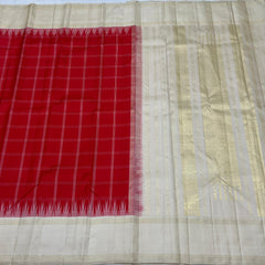 RED/HALF WHITE COMBITION PURE KANCHI SILK SAREE