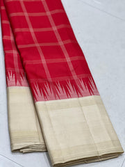 RED/HALF WHITE COMBITION PURE KANCHI SILK SAREE