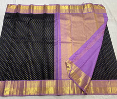 BLACK/LILAC COMBITION PURE KANCHI SILK SAREE