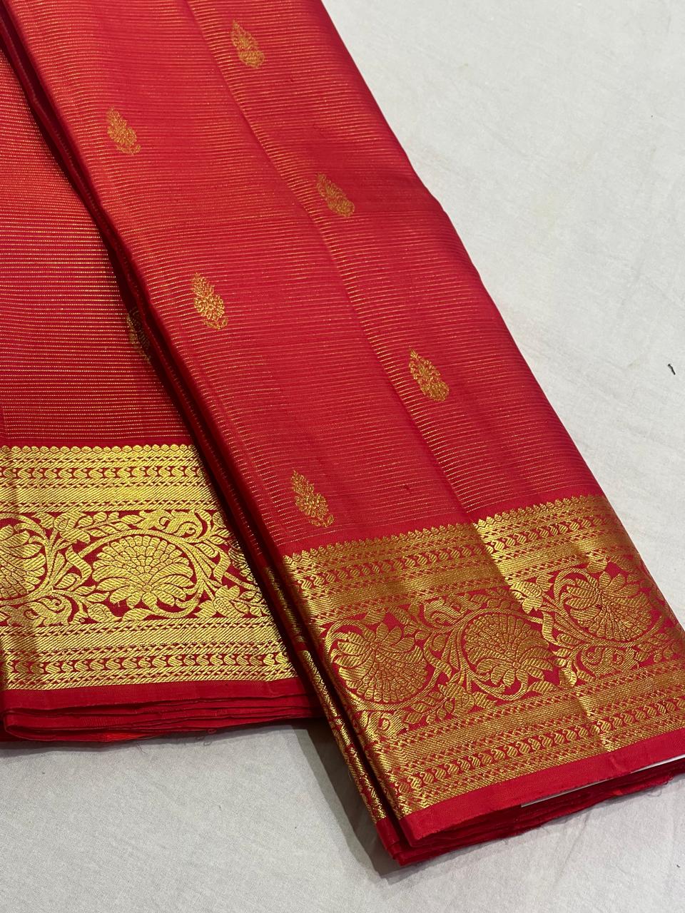 CHILLI RED COMBITION PURE KANCHI SILK SAREE