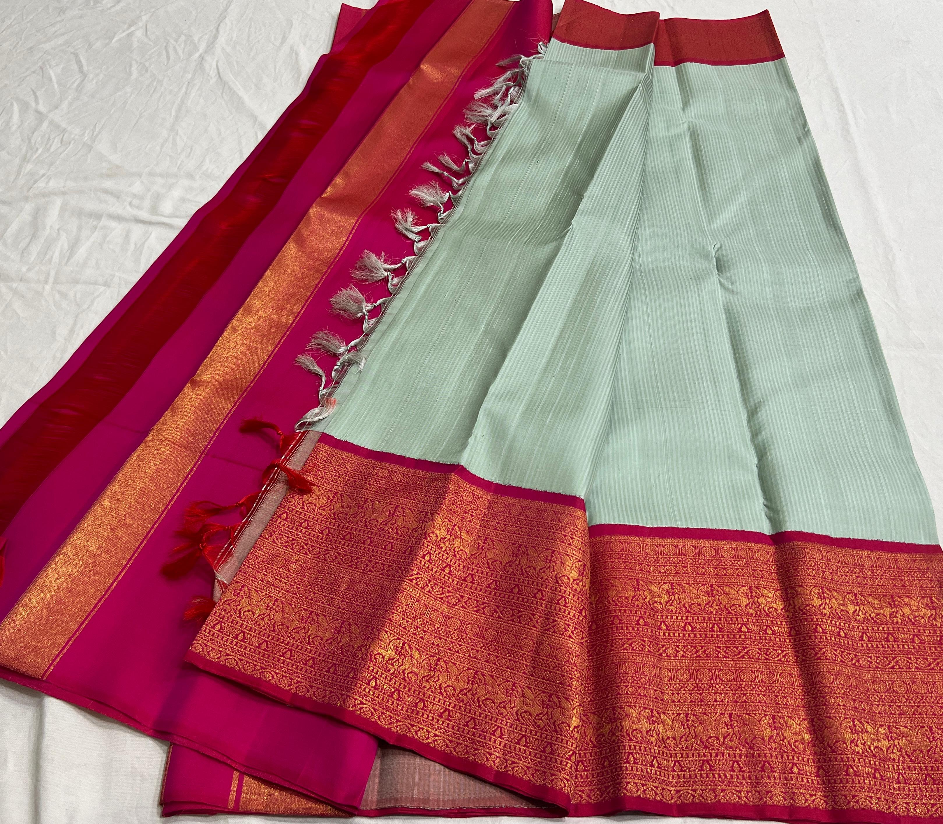 LITE PISTA/PINK  COMBITION PURE KANCHI SILK SAREE