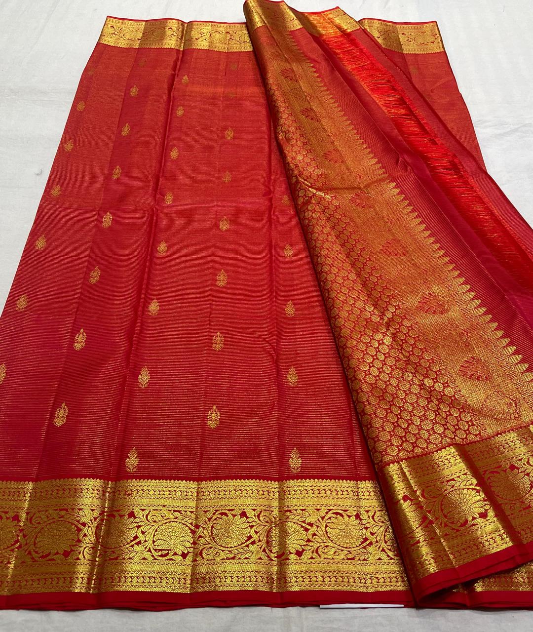 CHILLI RED COMBITION PURE KANCHI SILK SAREE