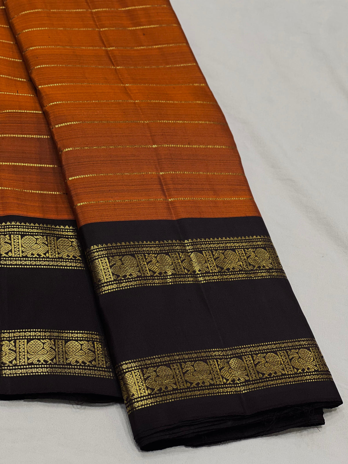 ORANGE/BLACK COMBITION PURE KANCHI SILK SAREE