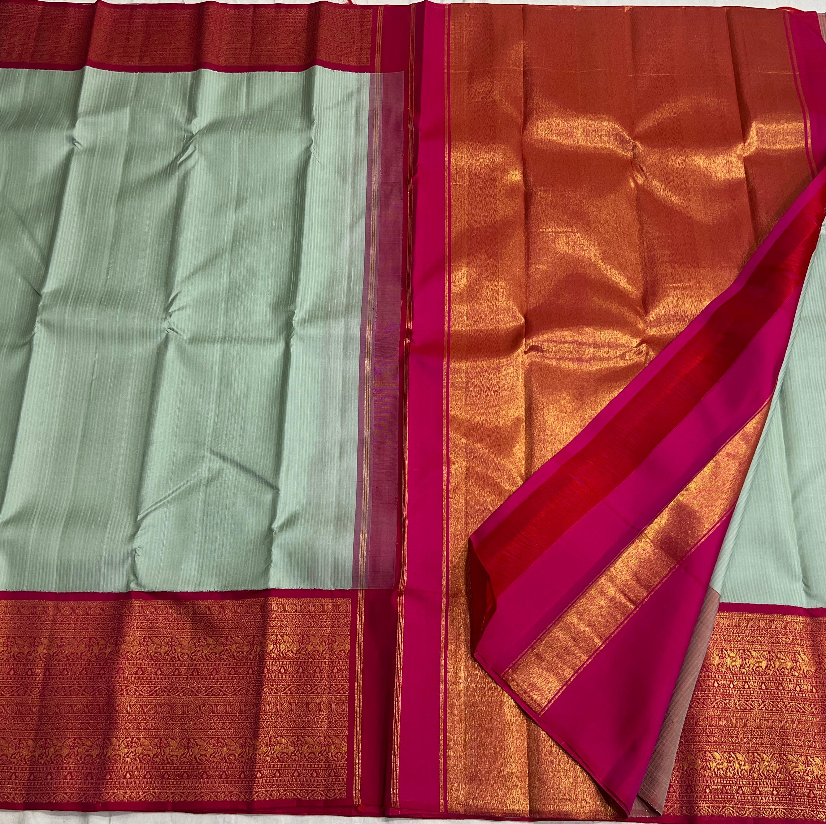 LITE PISTA/PINK  COMBITION PURE KANCHI SILK SAREE