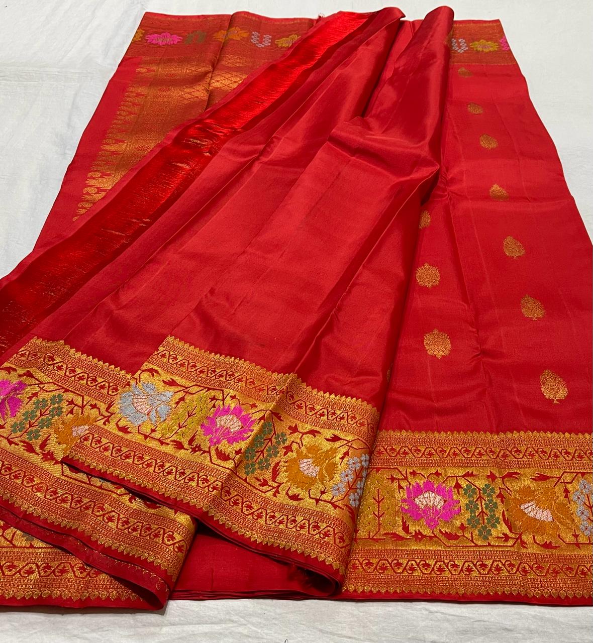 CHILLI RED  COMBITION PURE KANCHI SILK SAREE