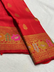 CHILLI RED  COMBITION PURE KANCHI SILK SAREE