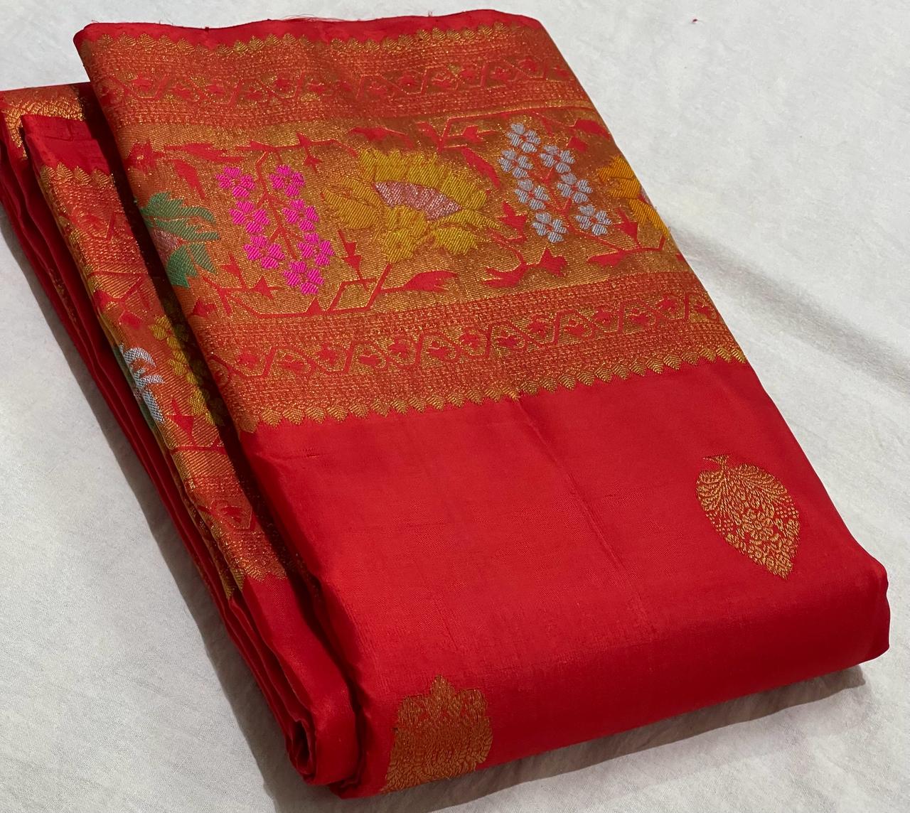 CHILLI RED  COMBITION PURE KANCHI SILK SAREE