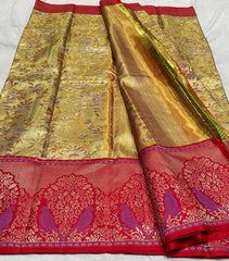 GOLD/RED COMBITION PURE KANCHI SILK SAREE