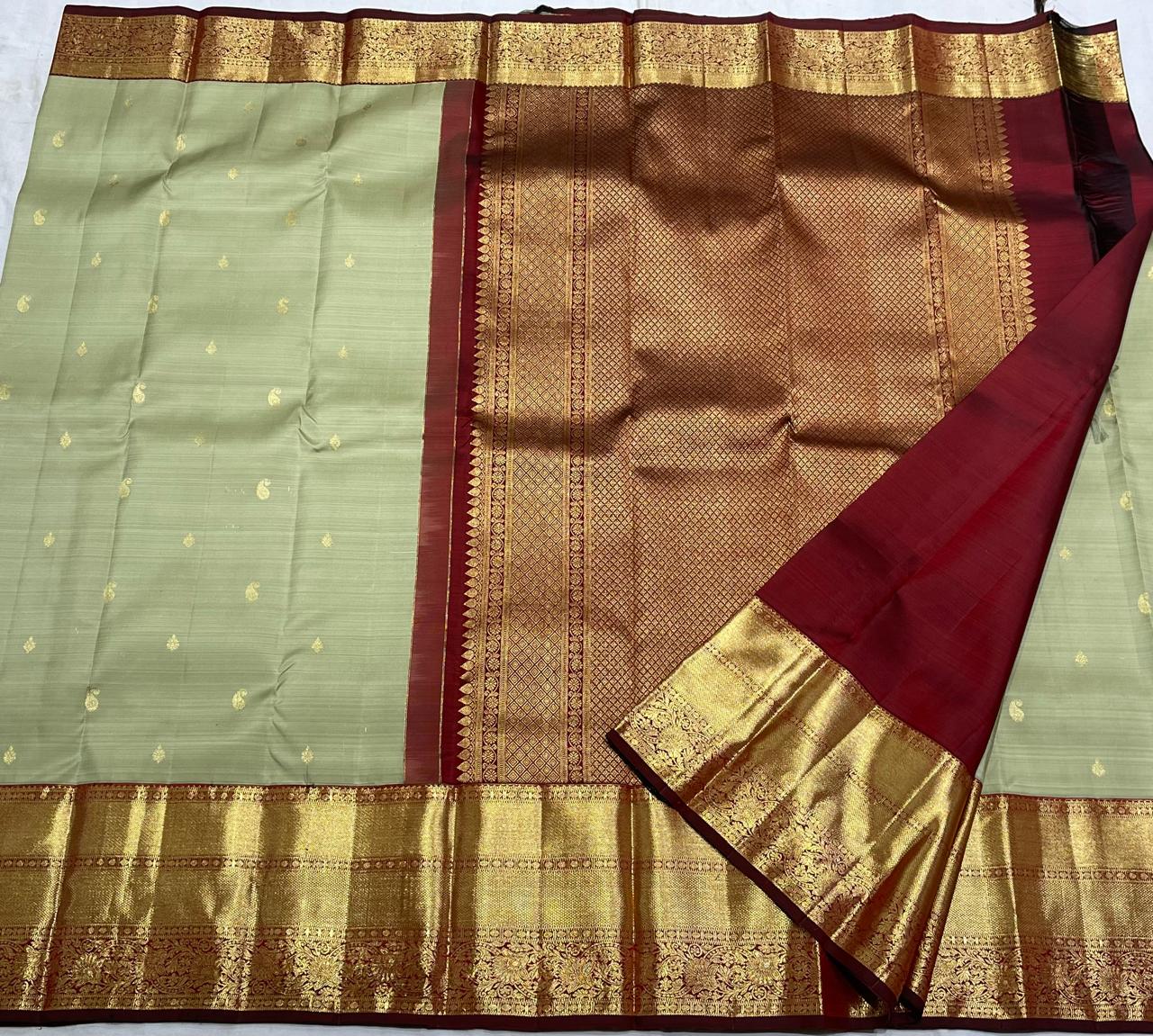 LITE GREEN/MAROON  COMBITION PURE KANCHI SILK SAREE