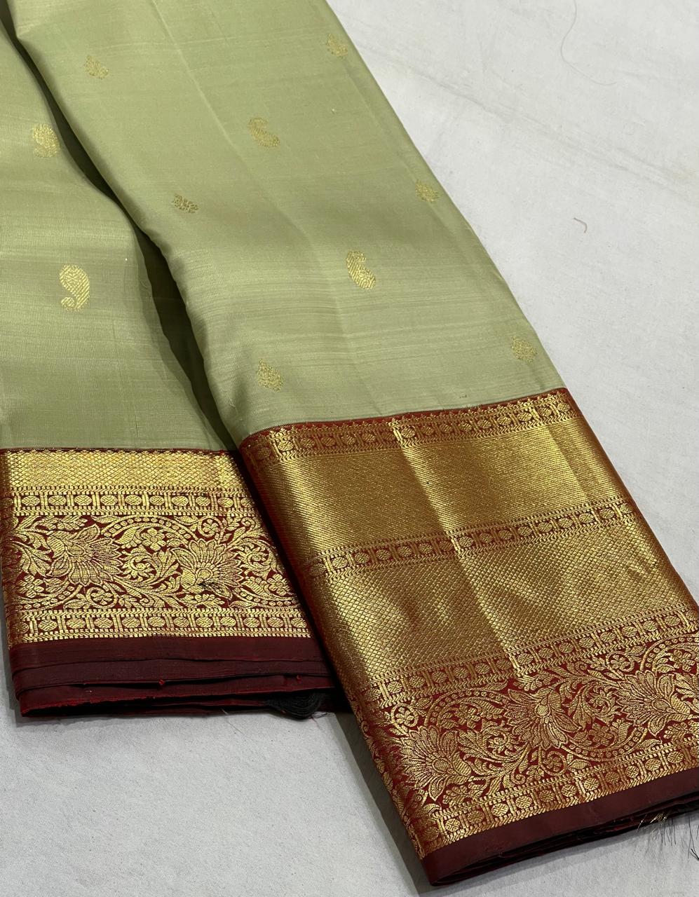 LITE GREEN/MAROON  COMBITION PURE KANCHI SILK SAREE