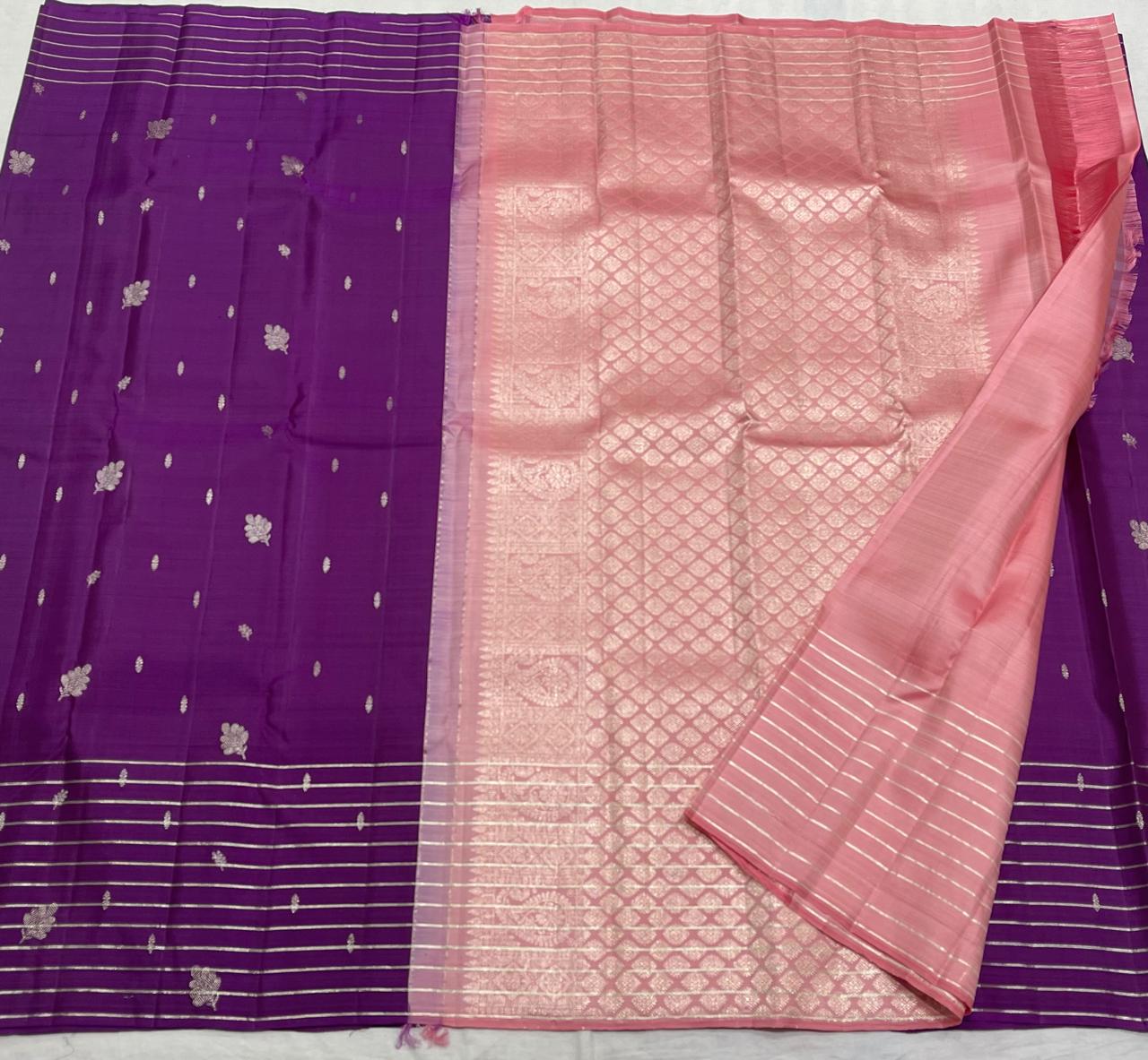 PURPLE/PEACH COMBITION PURE KANCHI SILK SAREE