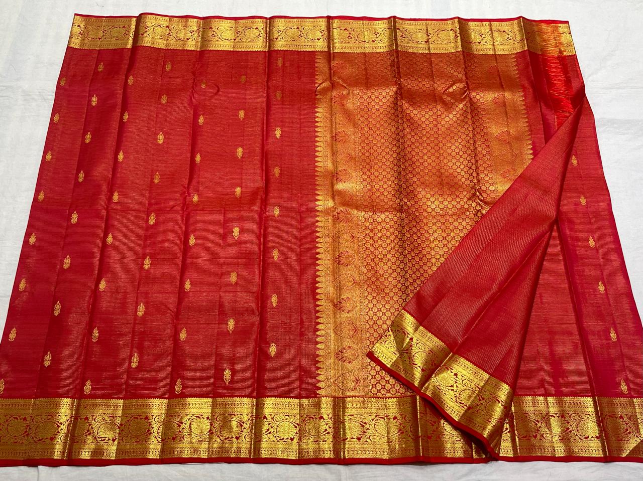 CHILLI RED COMBITION PURE KANCHI SILK SAREE