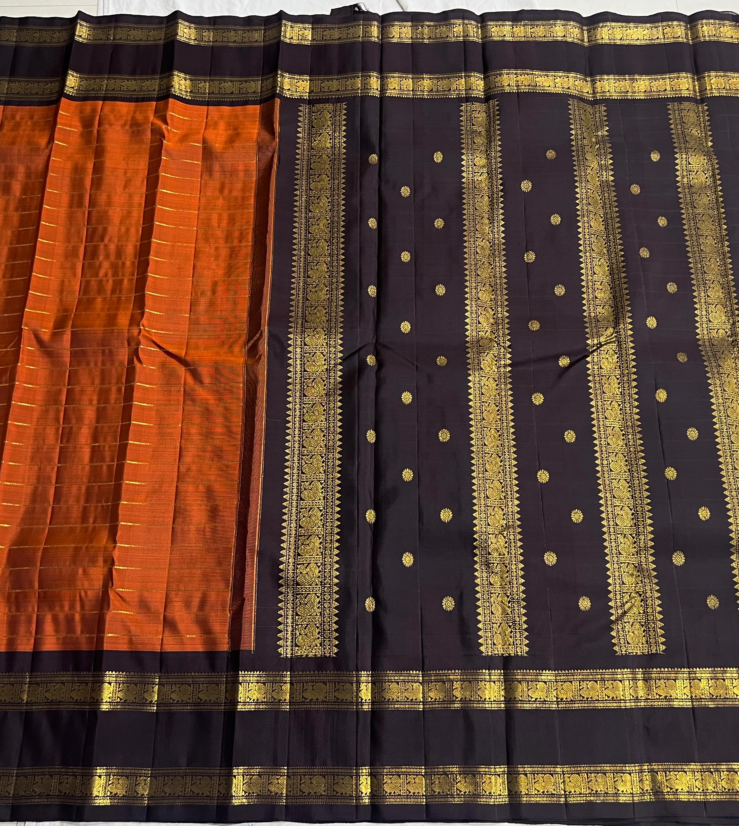 ORANGE/BLACK COMBITION PURE KANCHI SILK SAREE