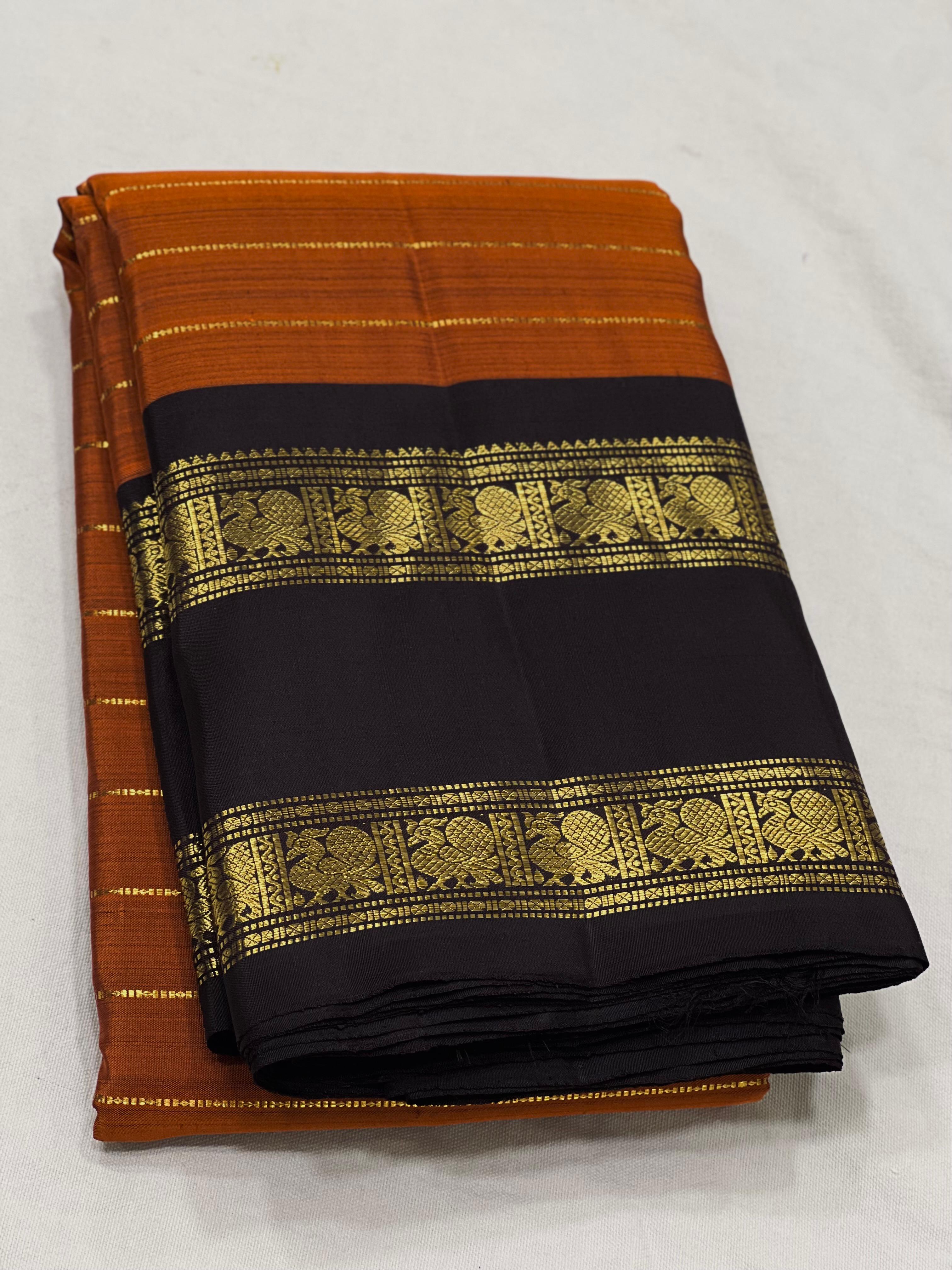 ORANGE/BLACK COMBITION PURE KANCHI SILK SAREE