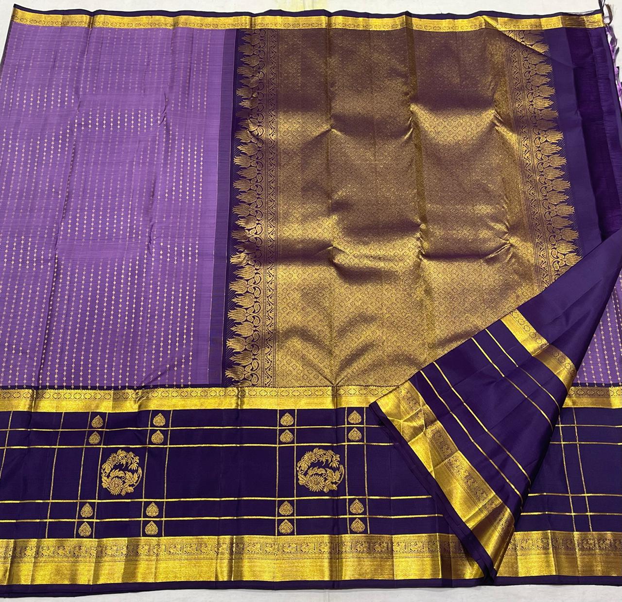 LAVENDER/VOILET  COMBITION PURE KANCHI SILK SAREE