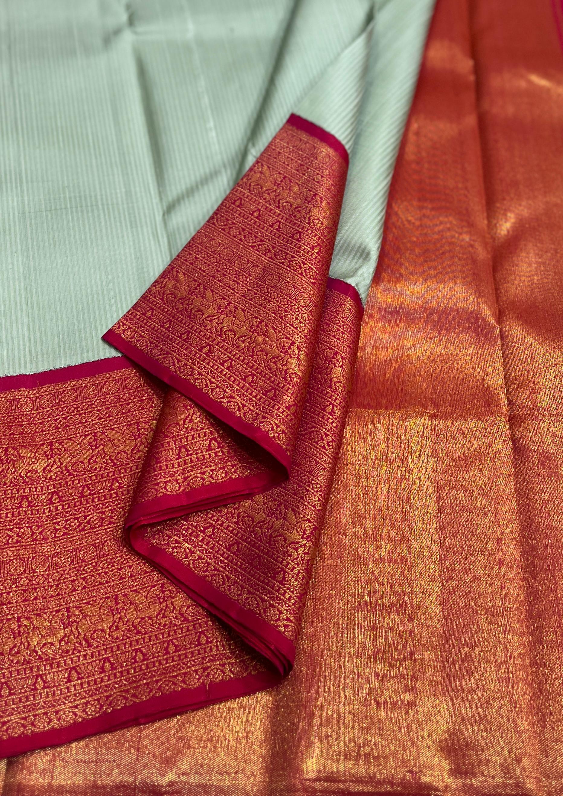 LITE PISTA/PINK  COMBITION PURE KANCHI SILK SAREE