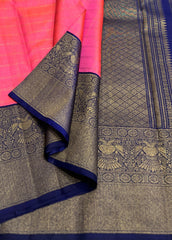 PINK/NAVY BLUE COMBITION PURE KANCHI SILK SAREE