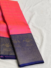 PINK/NAVY BLUE COMBITION PURE KANCHI SILK SAREE