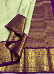 LITE PISTA/PURPLE  COMBITION PURE KANCHI SILK SAREE