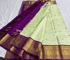 LITE PISTA/PURPLE  COMBITION PURE KANCHI SILK SAREE