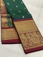 BOTTLE GREEN/MAROON COMBITION PURE KANCHI SILK SAREE