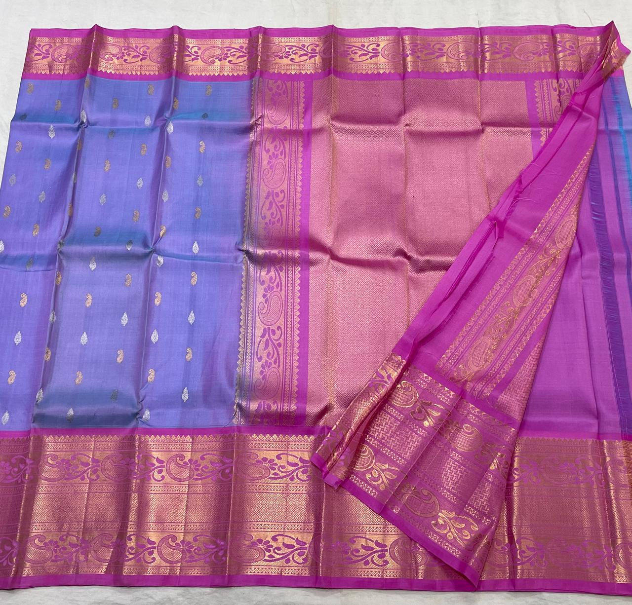 SKY BLUE/PINK  COMBITION PURE KANCHI SILK SAREE