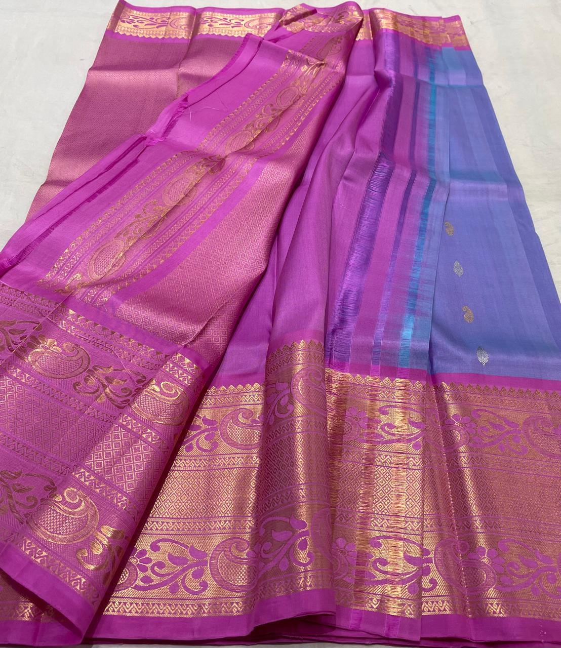 SKY BLUE/PINK  COMBITION PURE KANCHI SILK SAREE