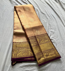 PEACH/MAROON  COLOUR COMBITION PURE KANCHI SILK SAREE