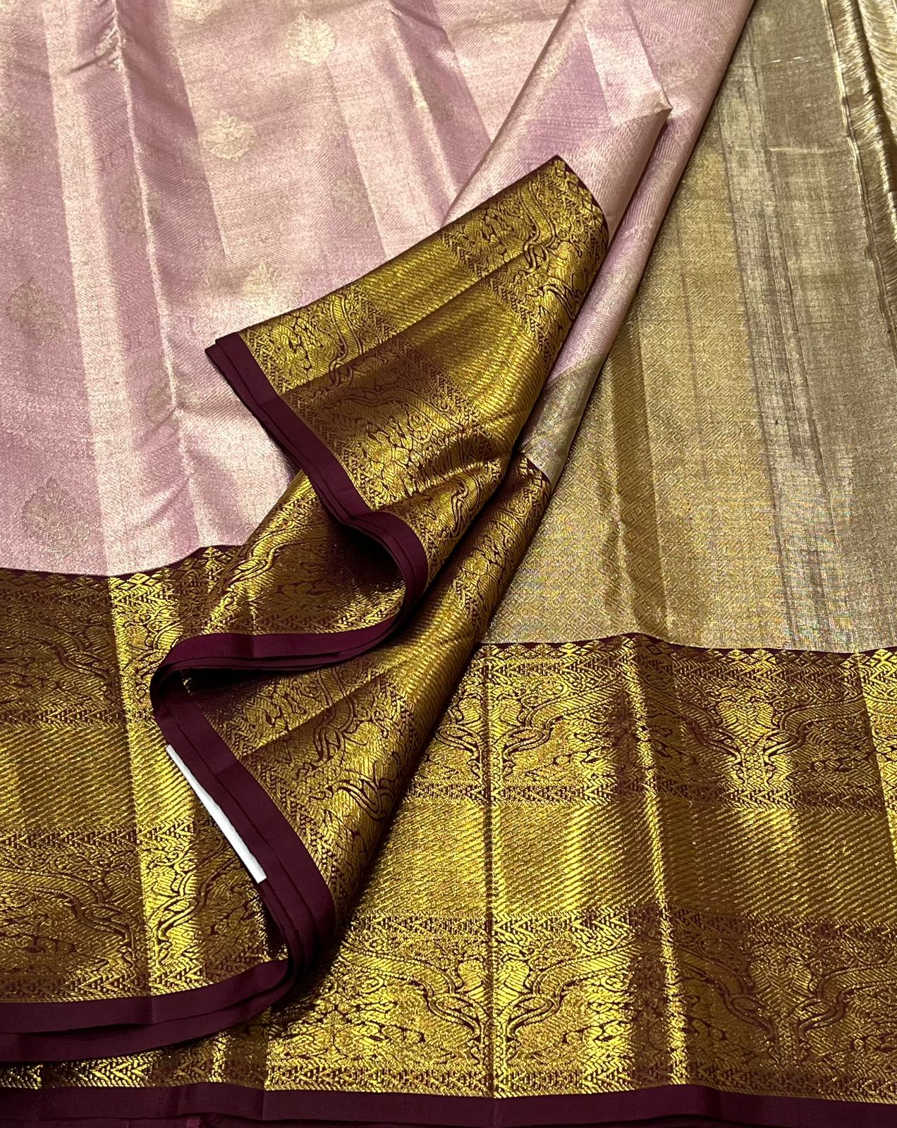 BABY PINK/MAROON   COLOUR COMBITION PURE KANCHI SILK SAREE