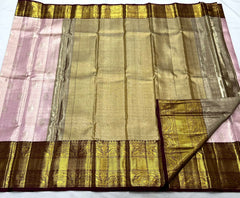 BABY PINK/MAROON   COLOUR COMBITION PURE KANCHI SILK SAREE