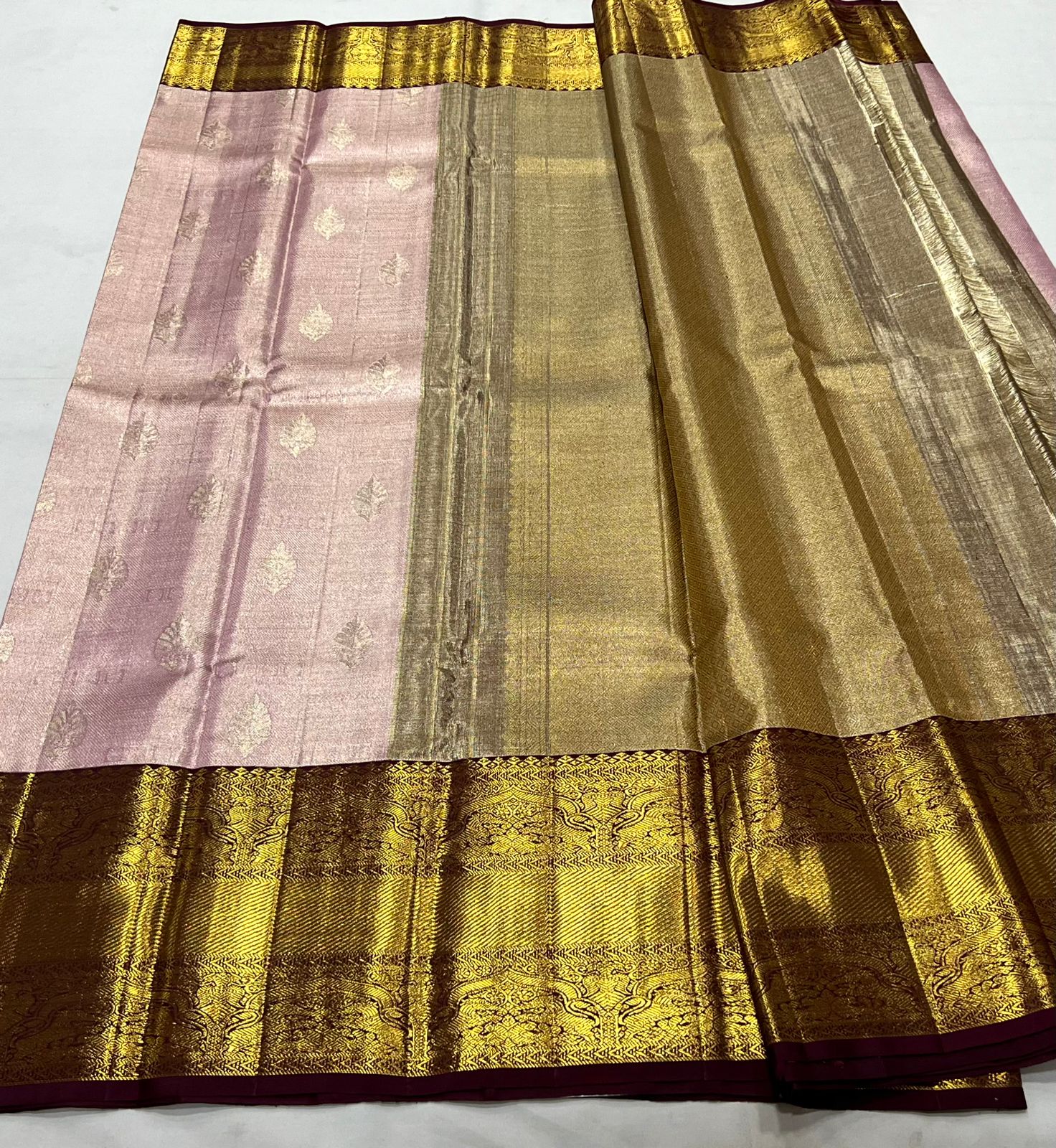 BABY PINK/MAROON   COLOUR COMBITION PURE KANCHI SILK SAREE