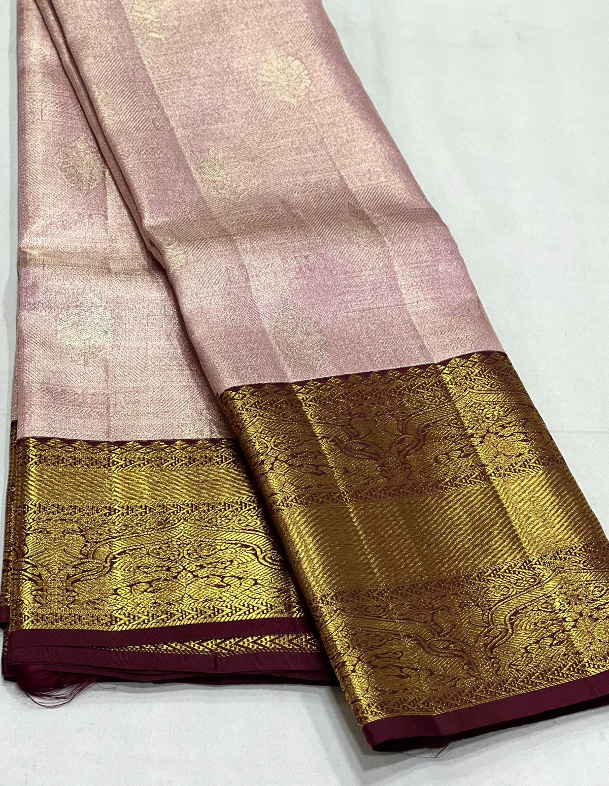 BABY PINK/MAROON   COLOUR COMBITION PURE KANCHI SILK SAREE