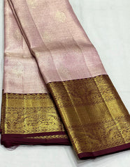 BABY PINK/MAROON   COLOUR COMBITION PURE KANCHI SILK SAREE