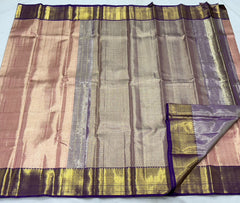 PEACH/VOILET   COLOUR COMBITION PURE KANCHI SILK SAREE