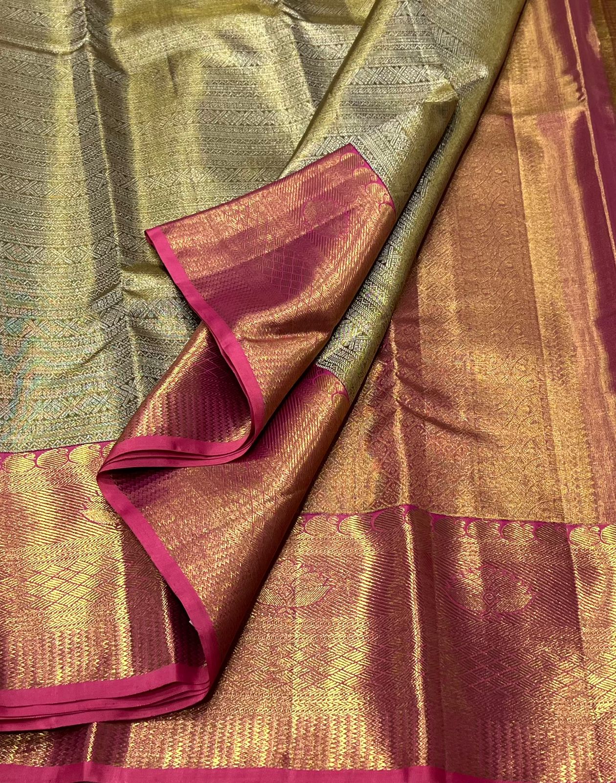 LITE GREEN/PINK   COLOUR COMBITION PURE KANCHI SILK SAREE