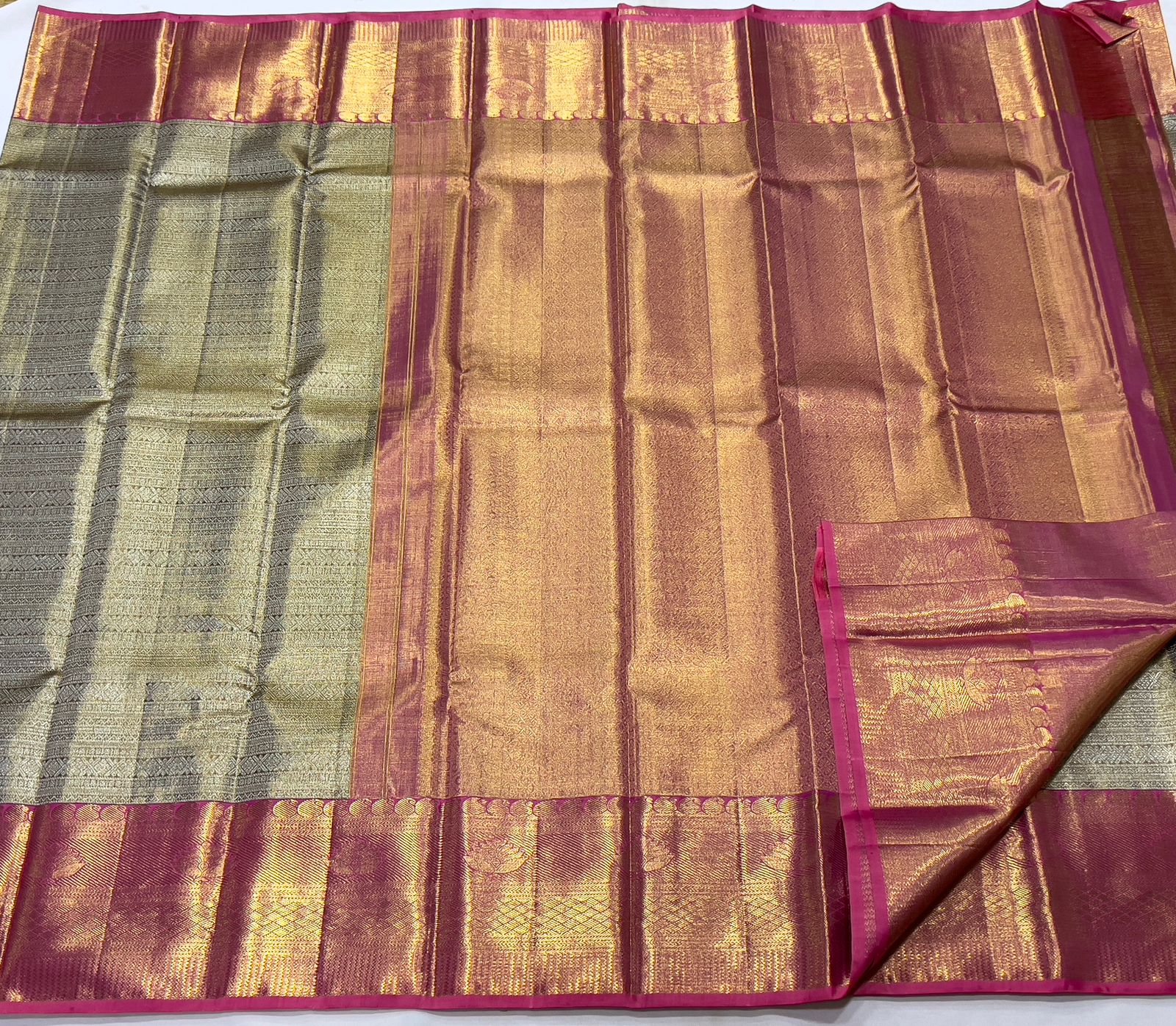 LITE GREEN/PINK   COLOUR COMBITION PURE KANCHI SILK SAREE