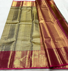 LITE GREEN/PINK   COLOUR COMBITION PURE KANCHI SILK SAREE