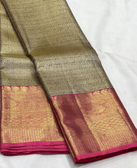 LITE GREEN/PINK   COLOUR COMBITION PURE KANCHI SILK SAREE