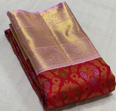 RED/LILAC COMBITION PURE KANCHI SILK SAREE