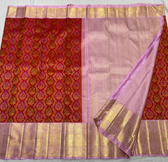 RED/LILAC COMBITION PURE KANCHI SILK SAREE