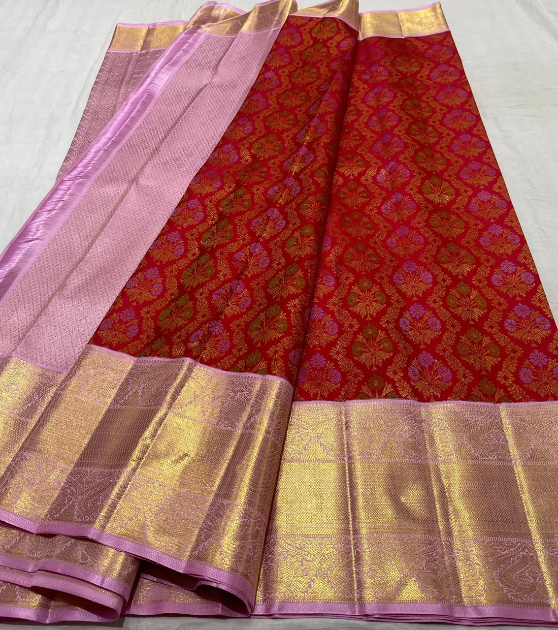 RED/LILAC COMBITION PURE KANCHI SILK SAREE