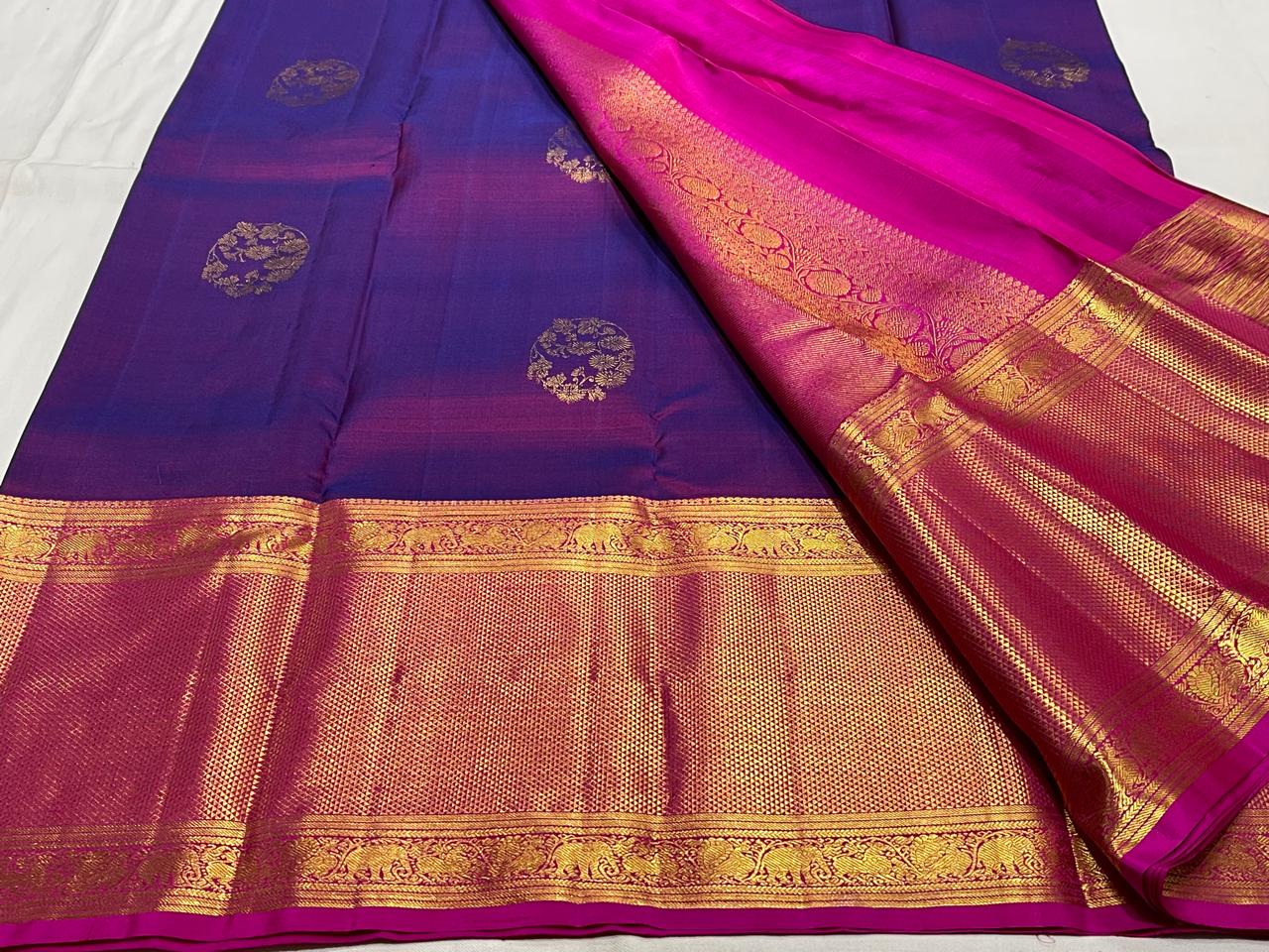 PURPLE COLOUR COMBITION PURE KANCHI SILK SAREE