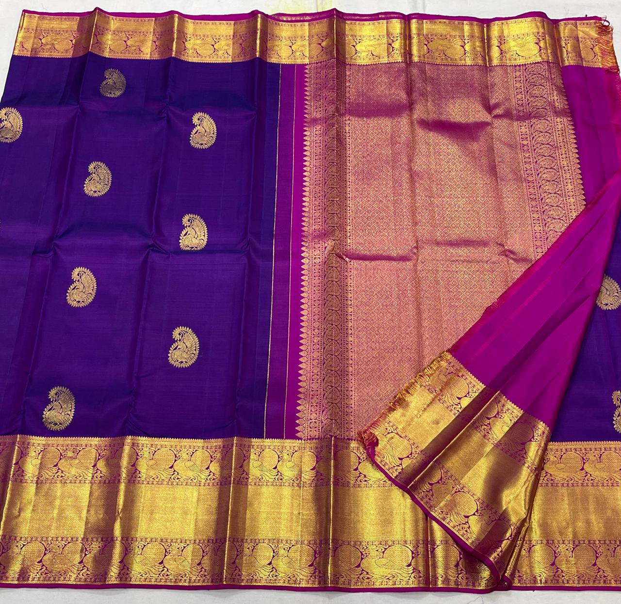 PURPLE/PINK  COLOUR COMBITION PURE KANCHI SILK SAREE